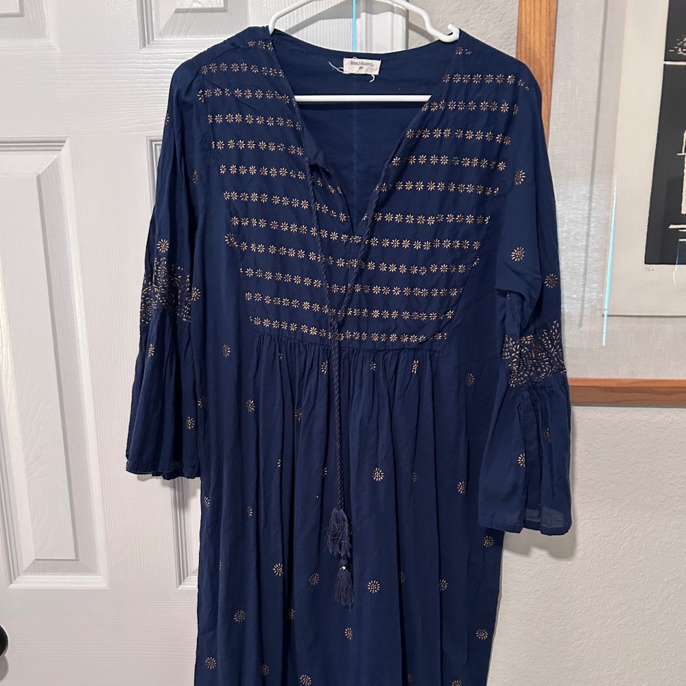 World Market Dress/Tunic indigo blue with gold design - size XL